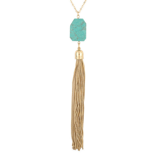 Long Turquoise Tassle Necklace